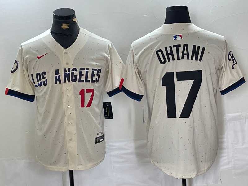 Mens Los Angeles Dodgers #17 Shohei Ohtani Cream 2024 City Connect Limited Stitched Jersey
